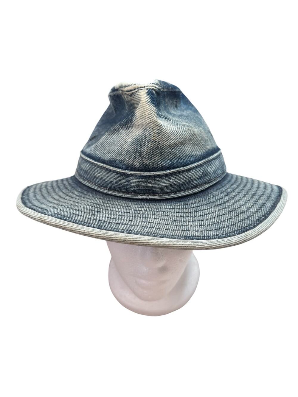 Vintage Hatquarters HENCHEL Denim Fedora Acid Wash Blue Size Medium Made in USA
